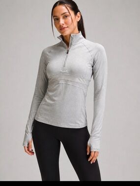 Lululemon Quarter Zip Long Sleeve Top Thumbholes Gray Size 6